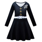 Demon Slayer Black Print Long Sleeve Dress for Girls