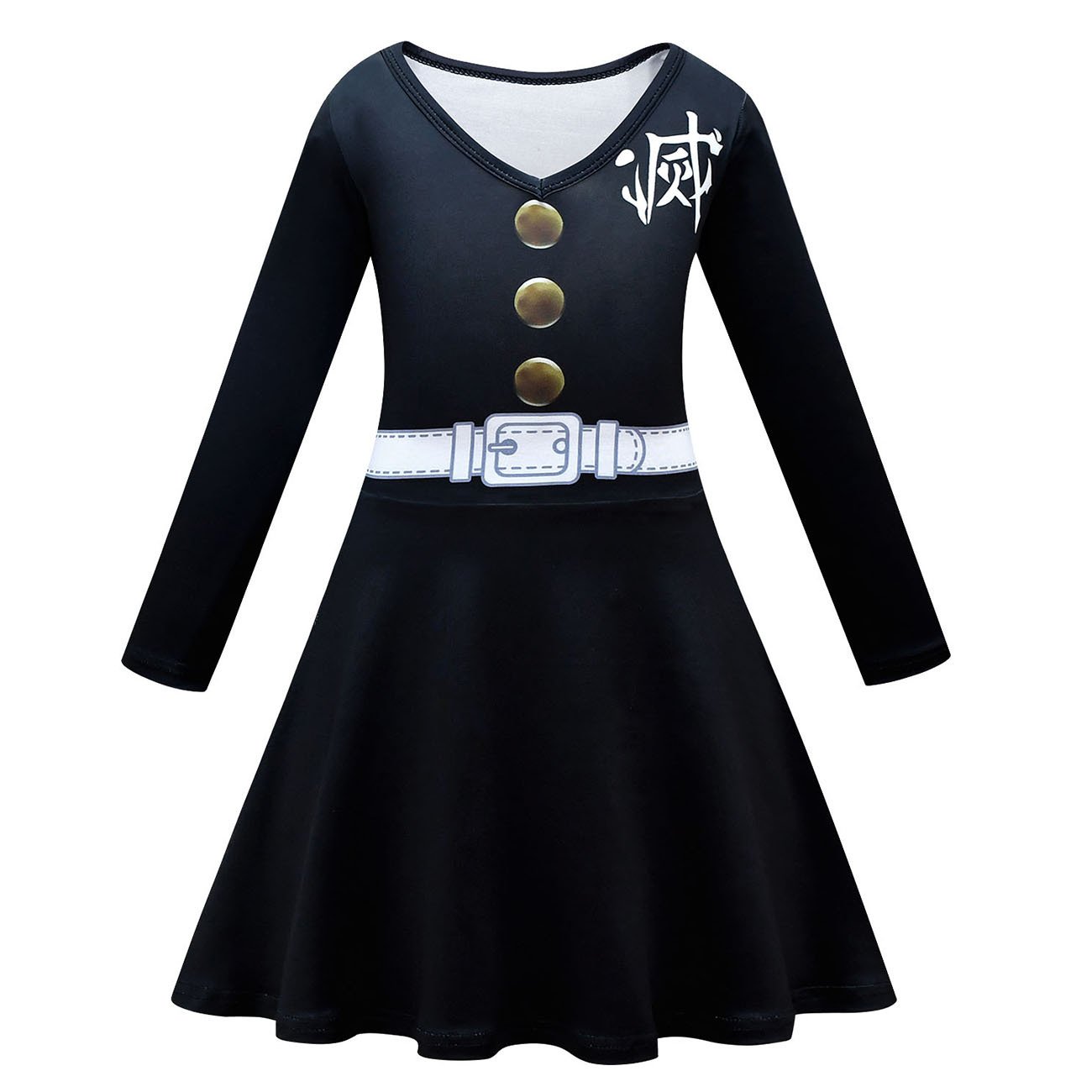 Demon Slayer Black Print Long Sleeve Dress for Girls