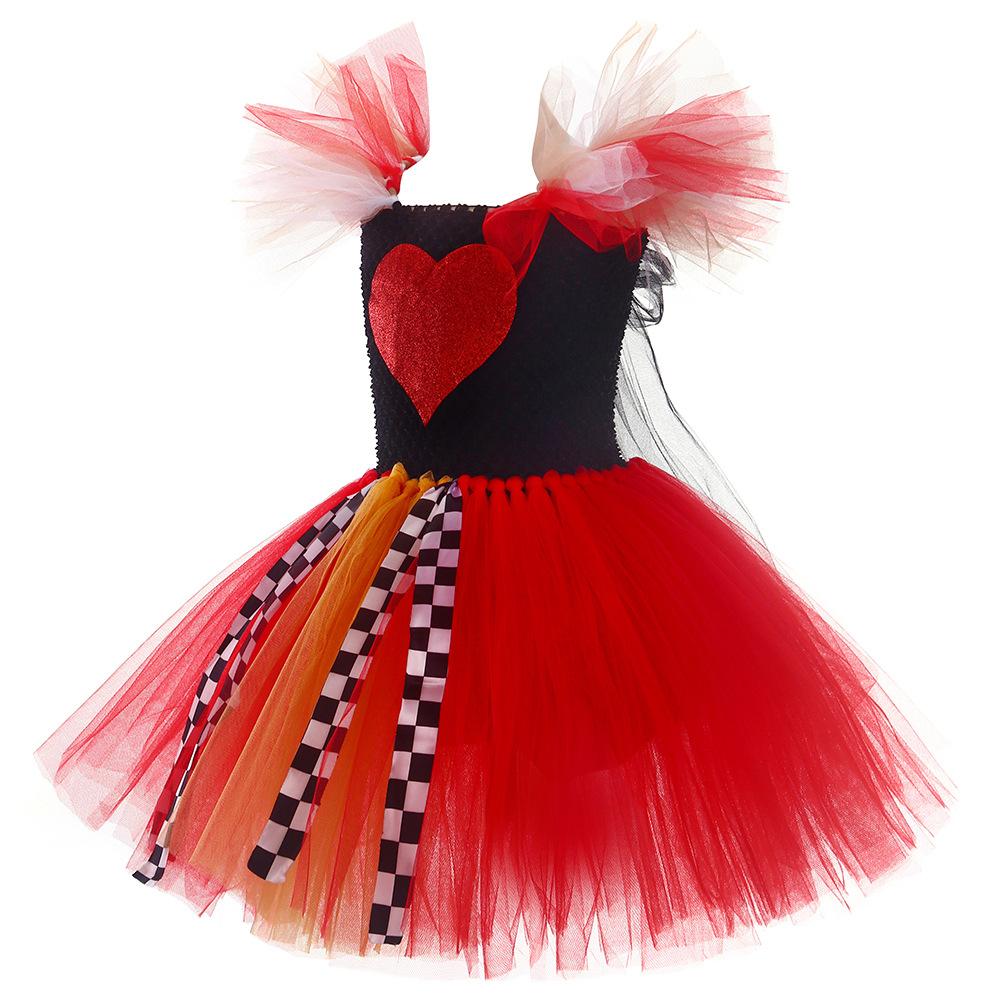 Alice Queen Of Hearts Costume Skirts Tulle Dress Kids Clothing Cosplay Role Play for Girls