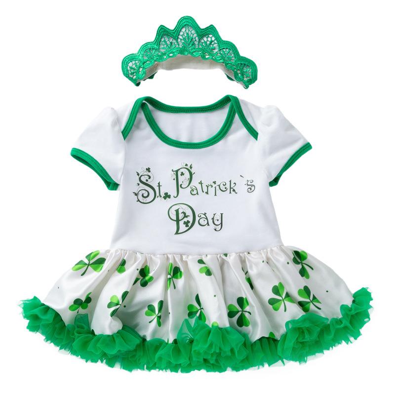 Infant Baby Girls St. Patrick¡¯s Day Outfit Green Shamrock Romper Tutu Skirt