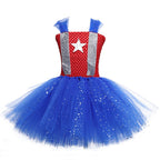 Captain America Superhero Cosplay Costume Kids Princess Dress Halloween Birthday Party for Girls