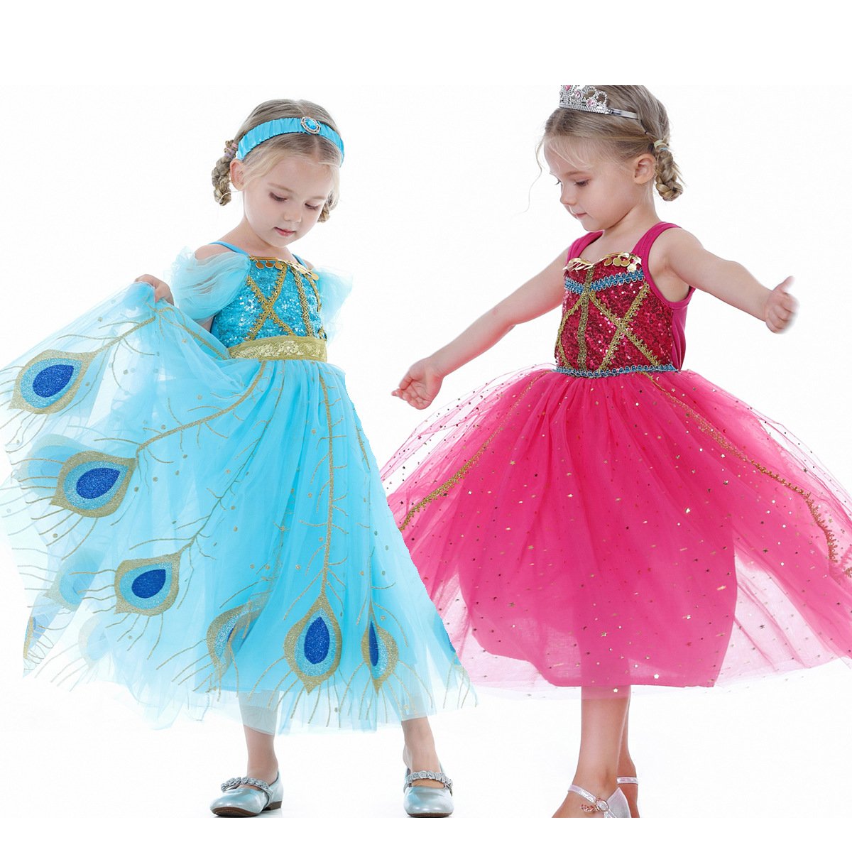 Aladdin Princess Cosplay Costume Dress Skirt Jasmine Birthday Halloween Party Mesh Outfit for Girls