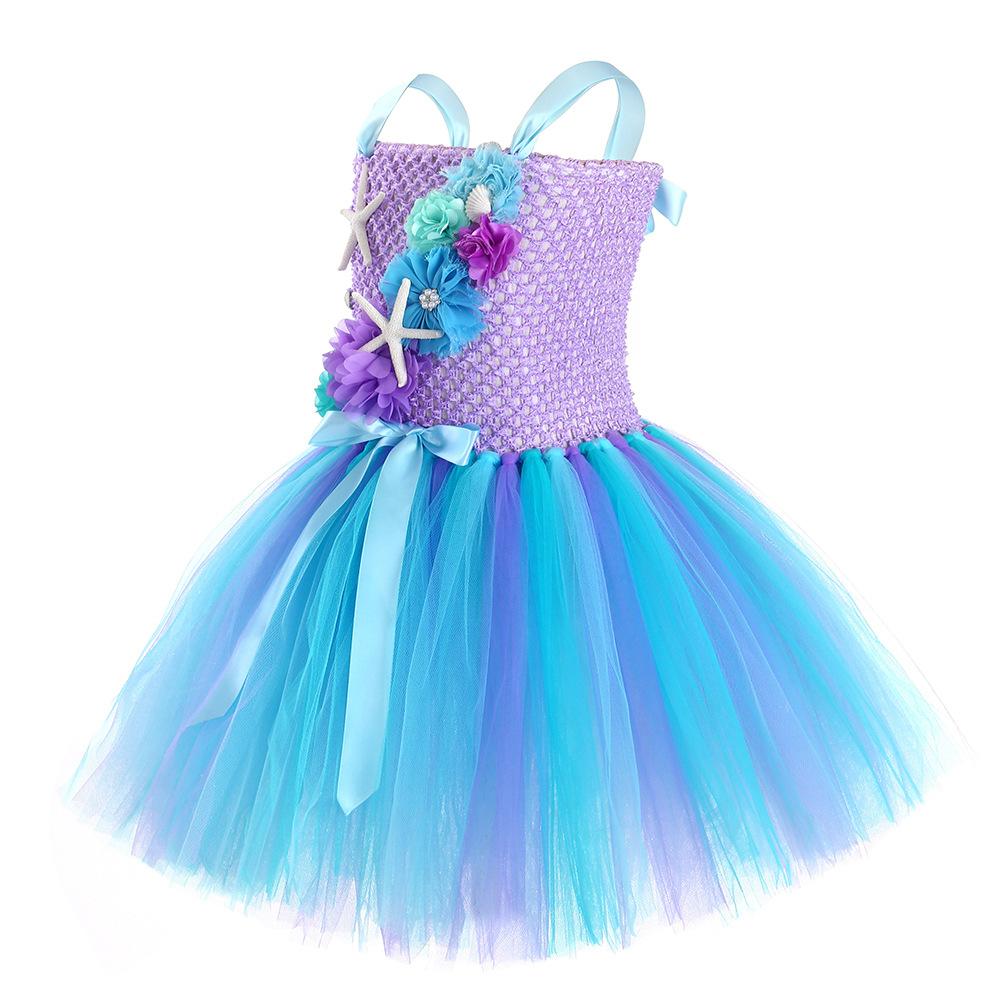 Mermaid Princess Cosplay Costume Role Play Starfish Flower Dress Halloween Birthday Party for Kids Girls