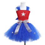 Captain America Superhero Cosplay Costume Kids Princess Dress Halloween Birthday Party for Girls