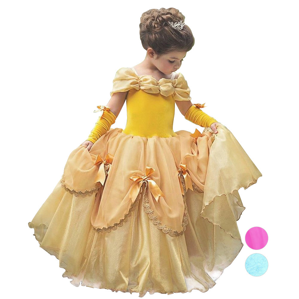 Girls Belle Cinderella Snow White Princess Costume Long Tutu Dress - Azufun
