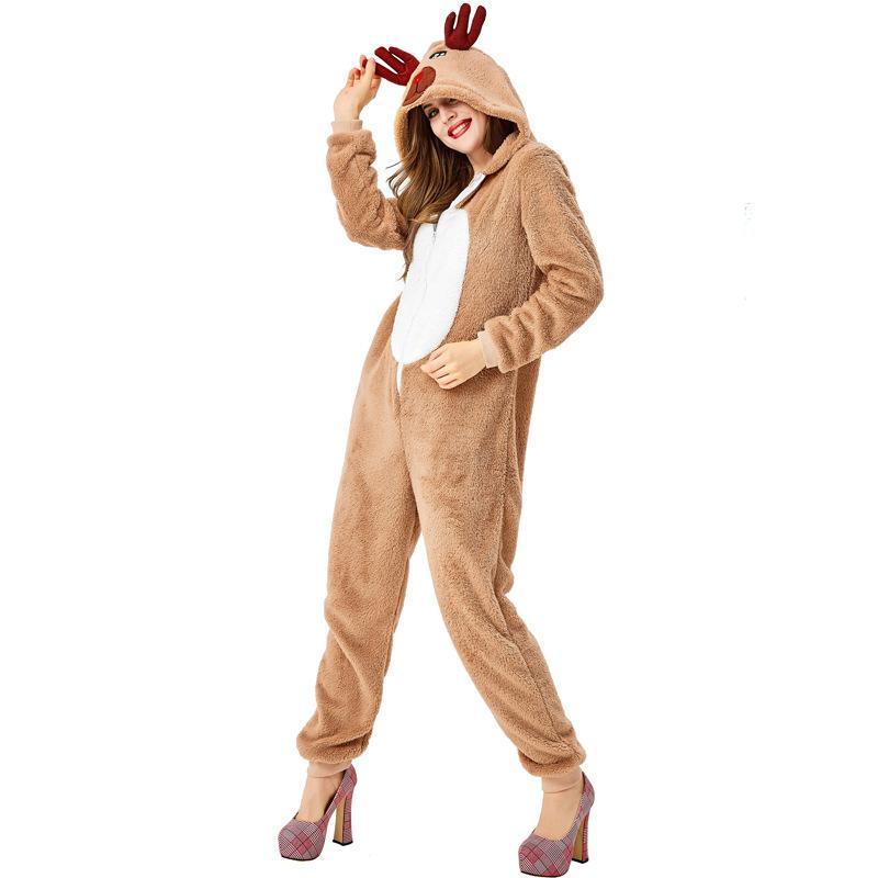 Family Matching Santa Deer Kigurumi Pajamas Hooded Zipper Jumpsuit