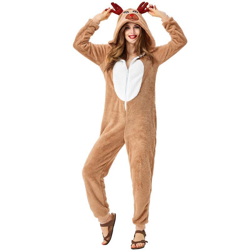 Family Matching Santa Deer Kigurumi Pajamas Hooded Zipper Jumpsuit