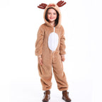 Family Matching Santa Deer Kigurumi Pajamas Hooded Zipper Jumpsuit