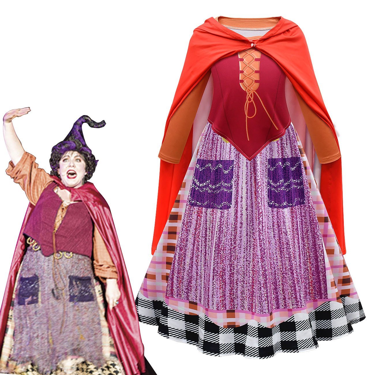 Girls' Hocus Pocus Mary Sanderson Cosplay Costumes Halloween long dress cape  Outfit For Kids - Azufun