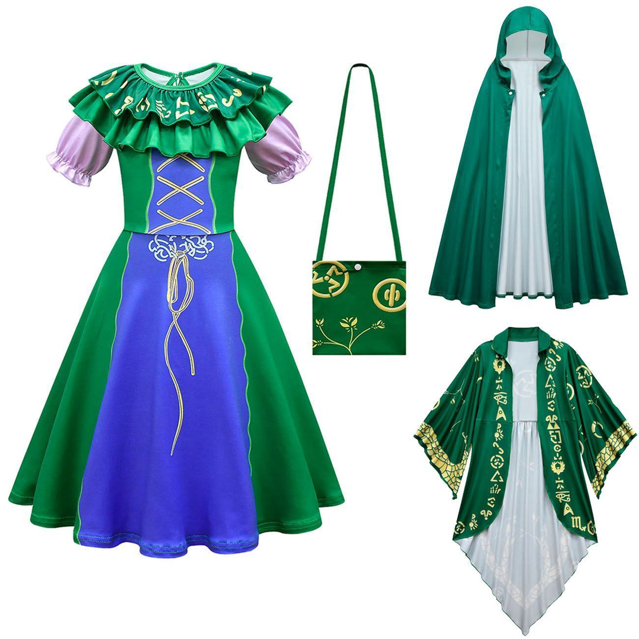 Green Hocus Pocus Winifred Sanderson Cosplay Suit Costume Dress Outfits for kids - Azufun