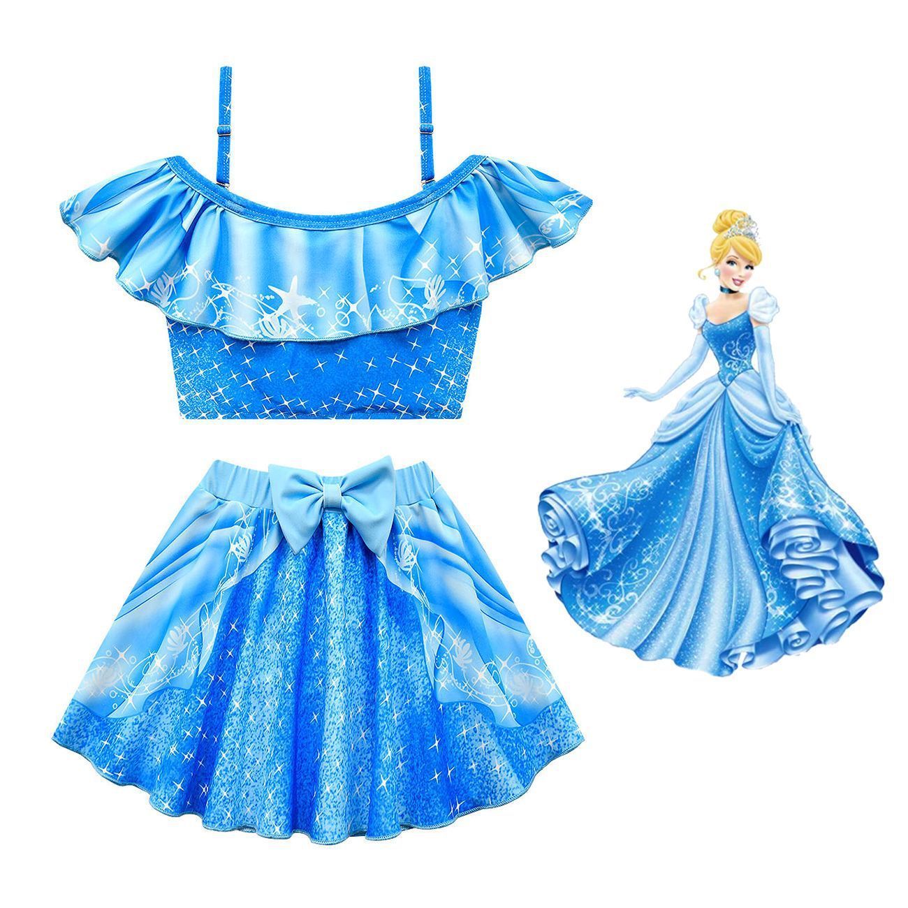 LePei Sandy Ariel Aurora Princess 2pcs Kids Swimsuit Set Cartoon Swimwear Outfits Bathing Suit for Girls