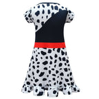 Cruella Costume Cosplay Dress Up Halloween Outfits Role Play Spotted Dot Ruffle Dresses for Girls