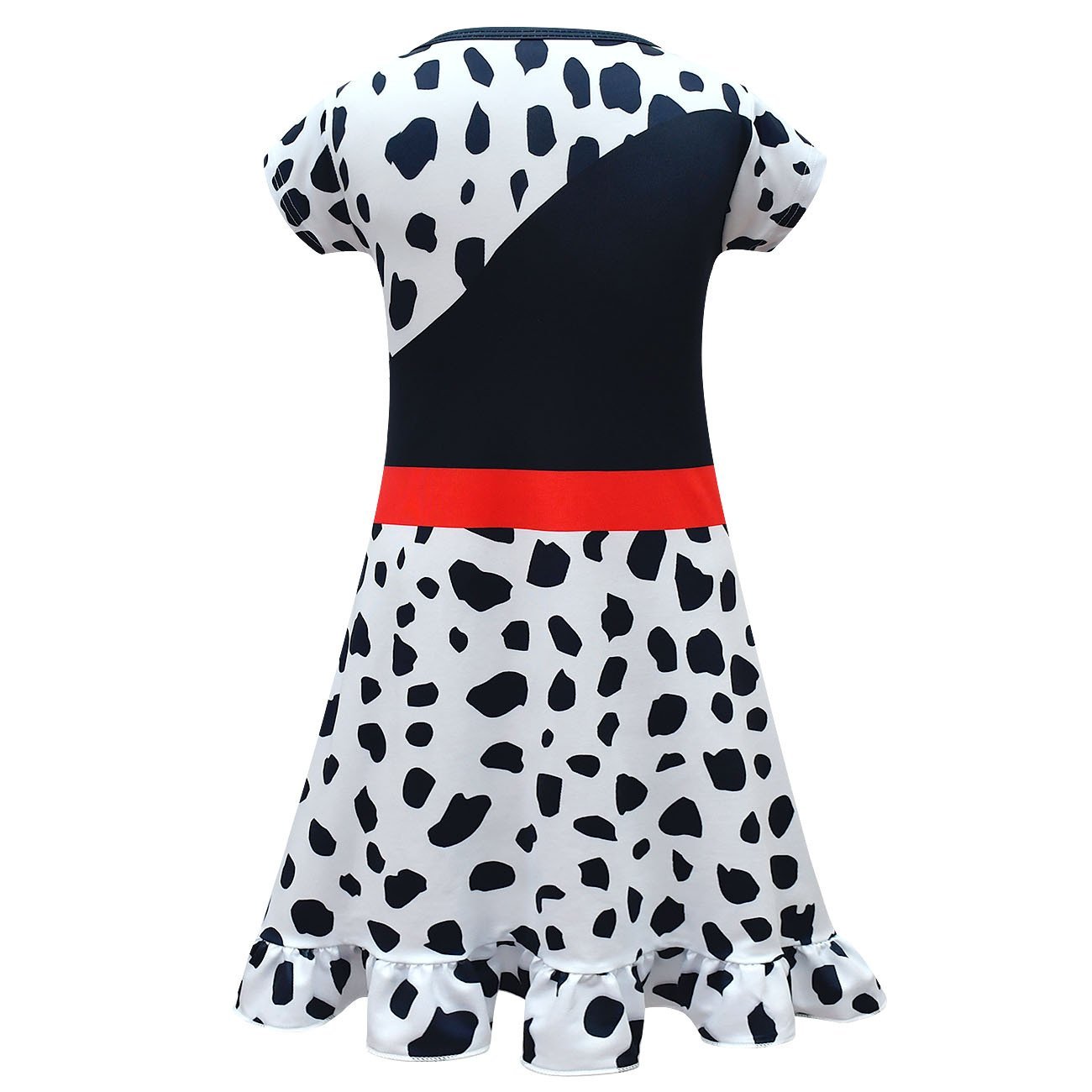 Cruella Costume Cosplay Dress Up Halloween Outfits Role Play Spotted Dot Ruffle Dresses for Girls