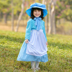 Farm Picnic Light Blue Long Sleeve Polka Dot cosplay costumes dress for mom and me - Azufun