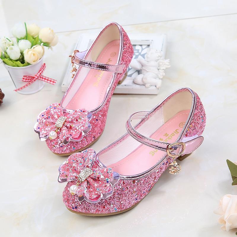 Girls Chunky Glitter Rock Bow Mary Jane Heels Dress Shoes - Azufun