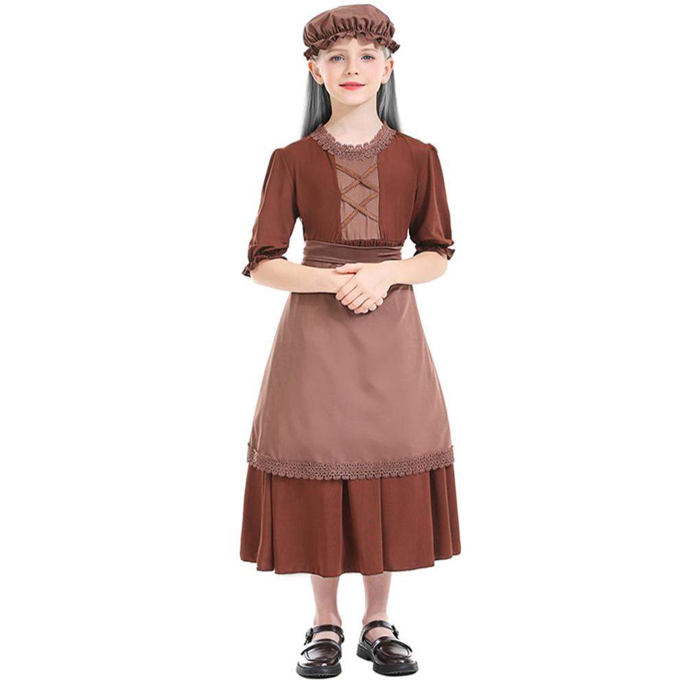 Brown wolf granny maid cosplay costumes colony girl dress for Kids - Azufun