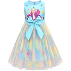 Girls Jojo Siwa Bow Dress Kids Party Birthday Mesh Princess Dress - Azufun