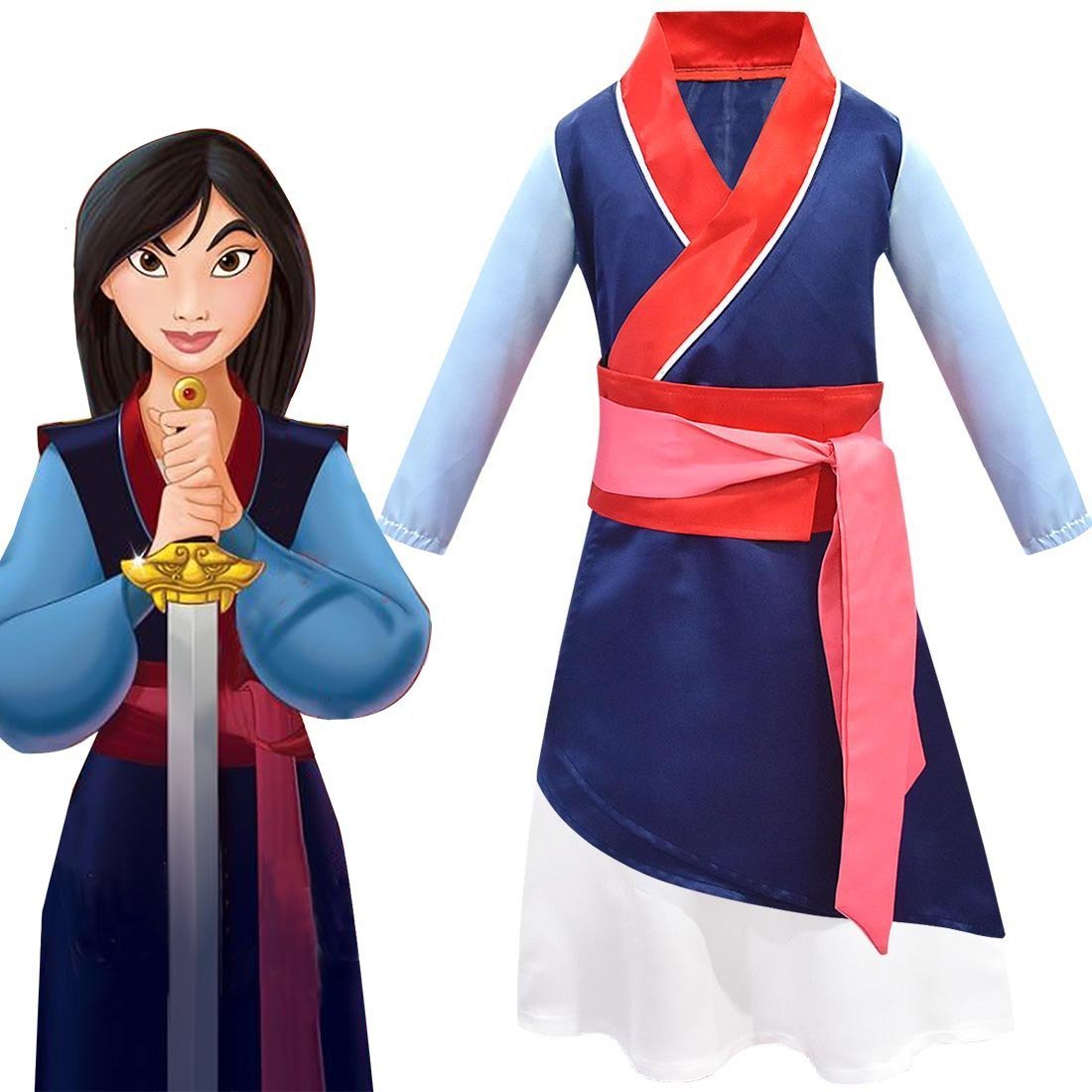 Hua Mulan Princess Girls Dress Up Costume Kids Halloween Cosplay Party dress 2022 - Azufun