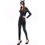 Catwoman Costumes Leather Jumpsuit Halloween - Azufun