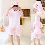 Pink Pig kigurumi kids Animal Onesies Summer Pajamas Costume - Azufun