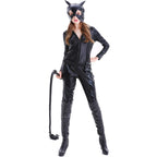 Catwoman Costumes Leather Jumpsuit Halloween - Azufun