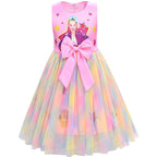 Girls Jojo Siwa Bow Dress Kids Party Birthday Mesh Princess Dress - Azufun
