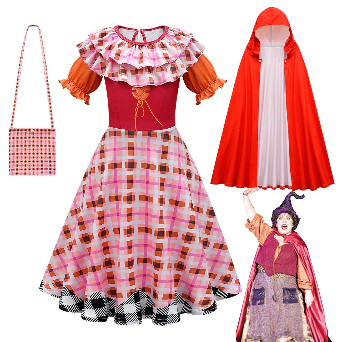 Girl's hocus pocus Mary Sanderson Cosplay Suit Costume Dress Outfits for kids - Azufun