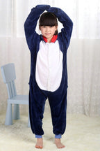 Blue Shark Kigurumi Pajamas Onesie Kid Flannel Animal Hoodie - Azufun