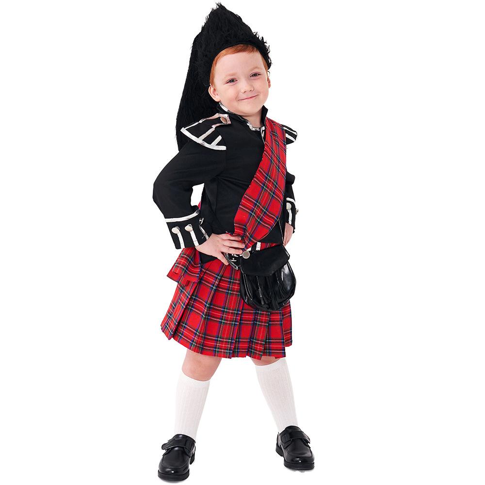 Scottish Red Tartan Honor Guard Children Halloween carnival costume for kids - Azufun