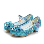 Girls Chunky Glitter Rock Bow Mary Jane Heels Dress Shoes - Azufun