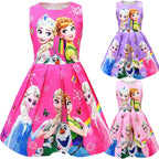 Girls Anna Elsa 2 Dress Girls Kids Party Birthday Dress Sleeveless Dress Frozen Princess Dress - Azufun