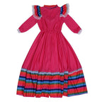 Traditional Mexican Rose Red Cosplay Costume Long Skirt Dance Halloween Party Game Dress for Girls
