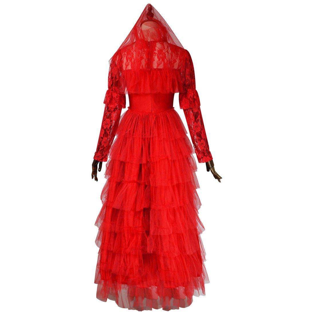 Lydia Deetz Wedding Red Dress Beetlejuice Costume For Women Halloween - Azufun