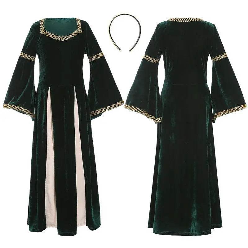 medieval fancy dress Costume Girls Children long dress with trumpet sleeves - Azufun