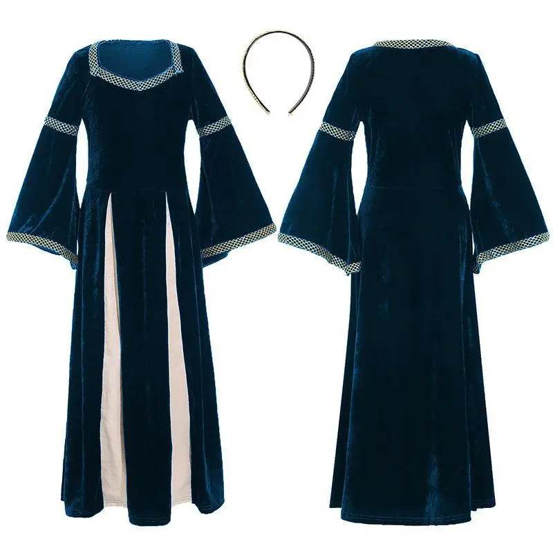 medieval fancy dress Costume Girls Children long dress with trumpet sleeves - Azufun