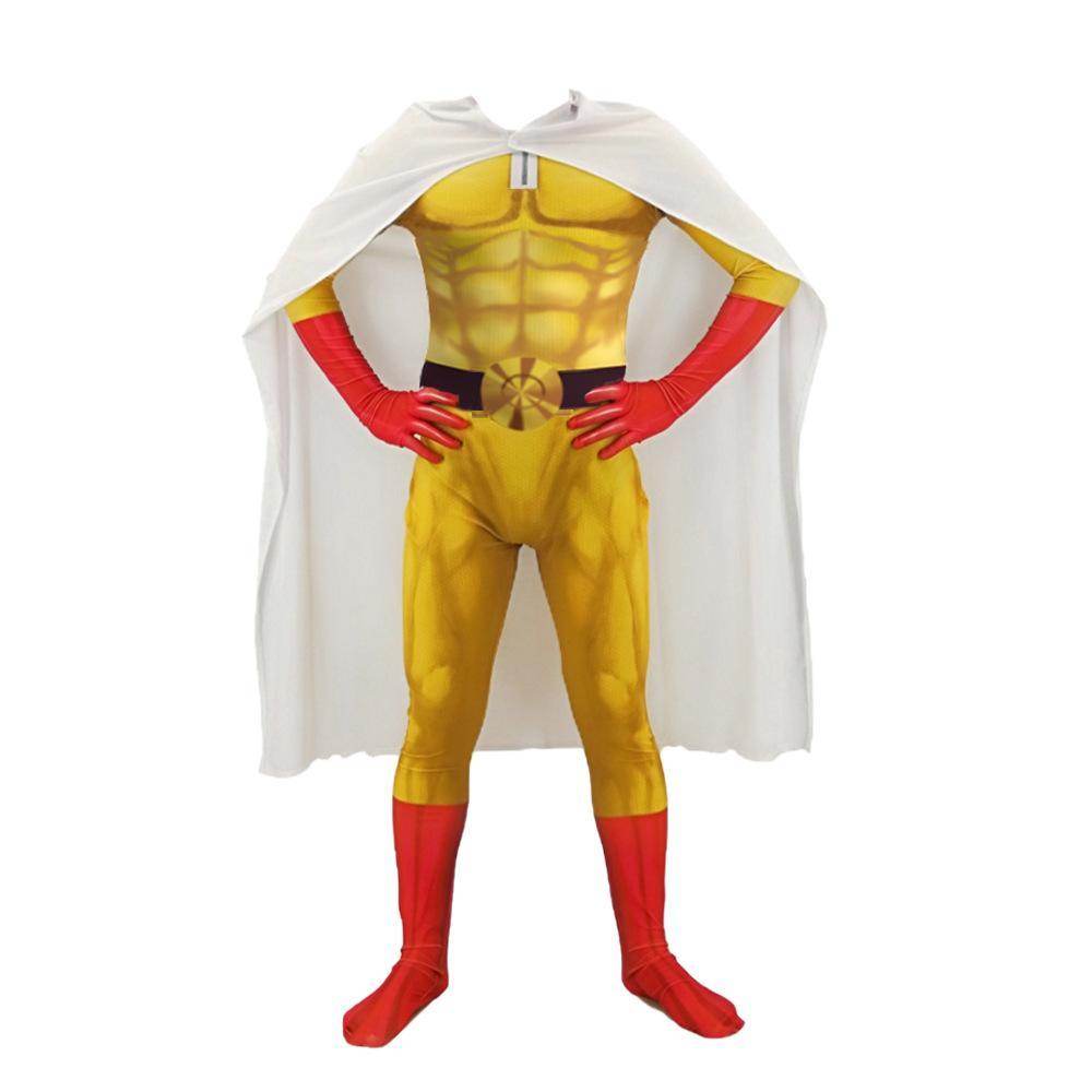 One Punch Man Saitama Costume Cosplay Zentai Suit Jumpsuit for Kids Adult - Azufun