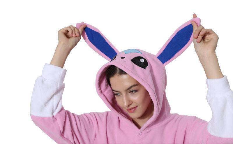 Pokemon Pink Glaceon Eevee Kigurumi Onesie Hoodie Costume Pajamas Sylveon Eevee Pajamas - Azufun