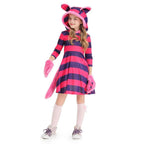 Purple Striped The Cheshire Cat Dress Halloween Outfits Carnival Cosplay Costume For Kids - Azufun