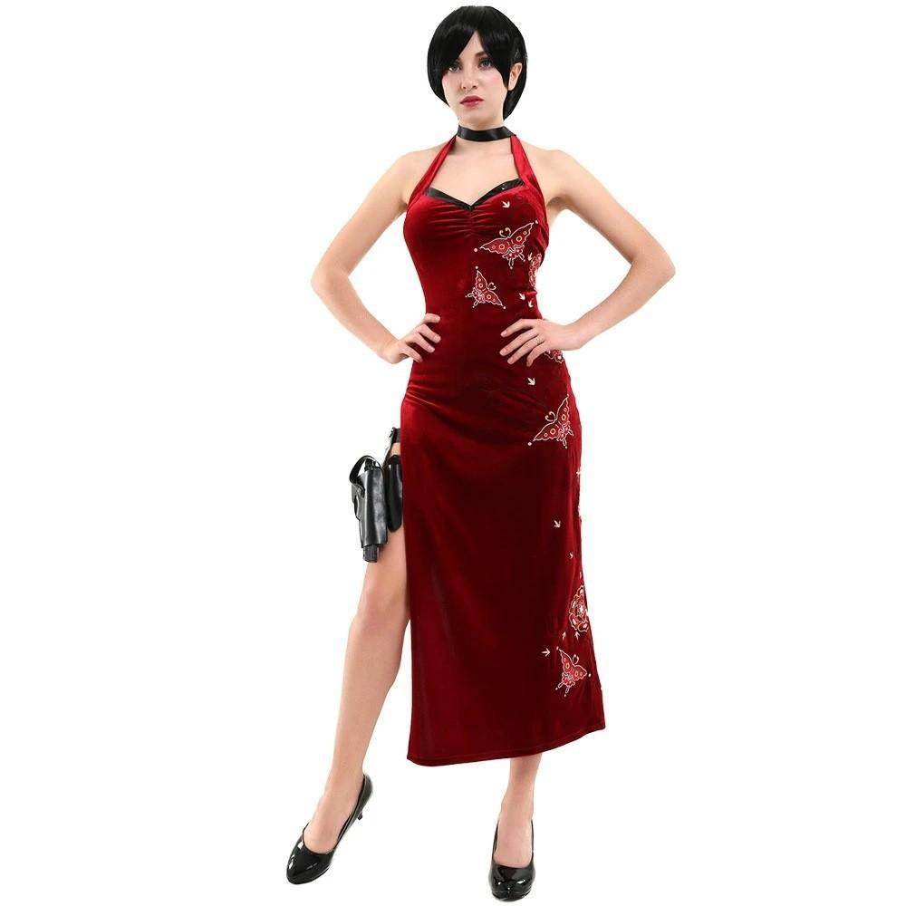 Resident Evil Ada Wong Lunar Costue Sleeveless cheongsam Slit Long Skirt - Azufun