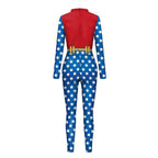 Superhero Wonder Woman Cosplay Costume Halloween Printed Jumpsuit Slim Fit Long Sleeve Party Outfit for Women - Azufun