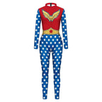 Superhero Wonder Woman Cosplay Costume Halloween Printed Jumpsuit Slim Fit Long Sleeve Party Outfit for Women - Azufun