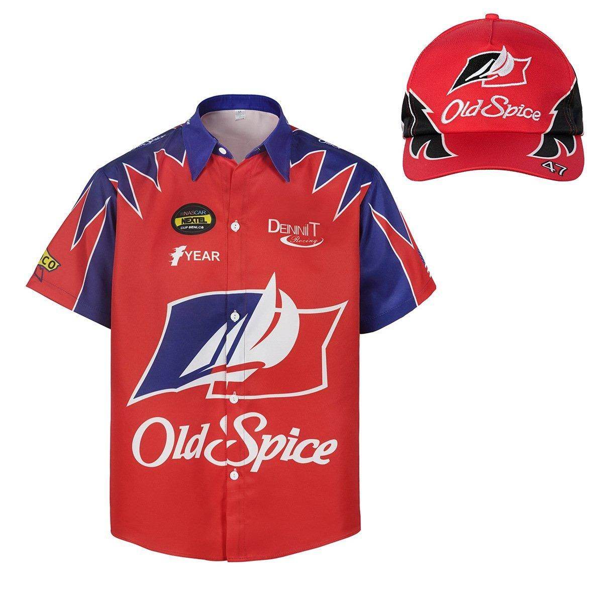Talladega Nights Ricky Bobby Racing Shirt and Hat Set Men's Short Sleeve Casual Costume - Azufun