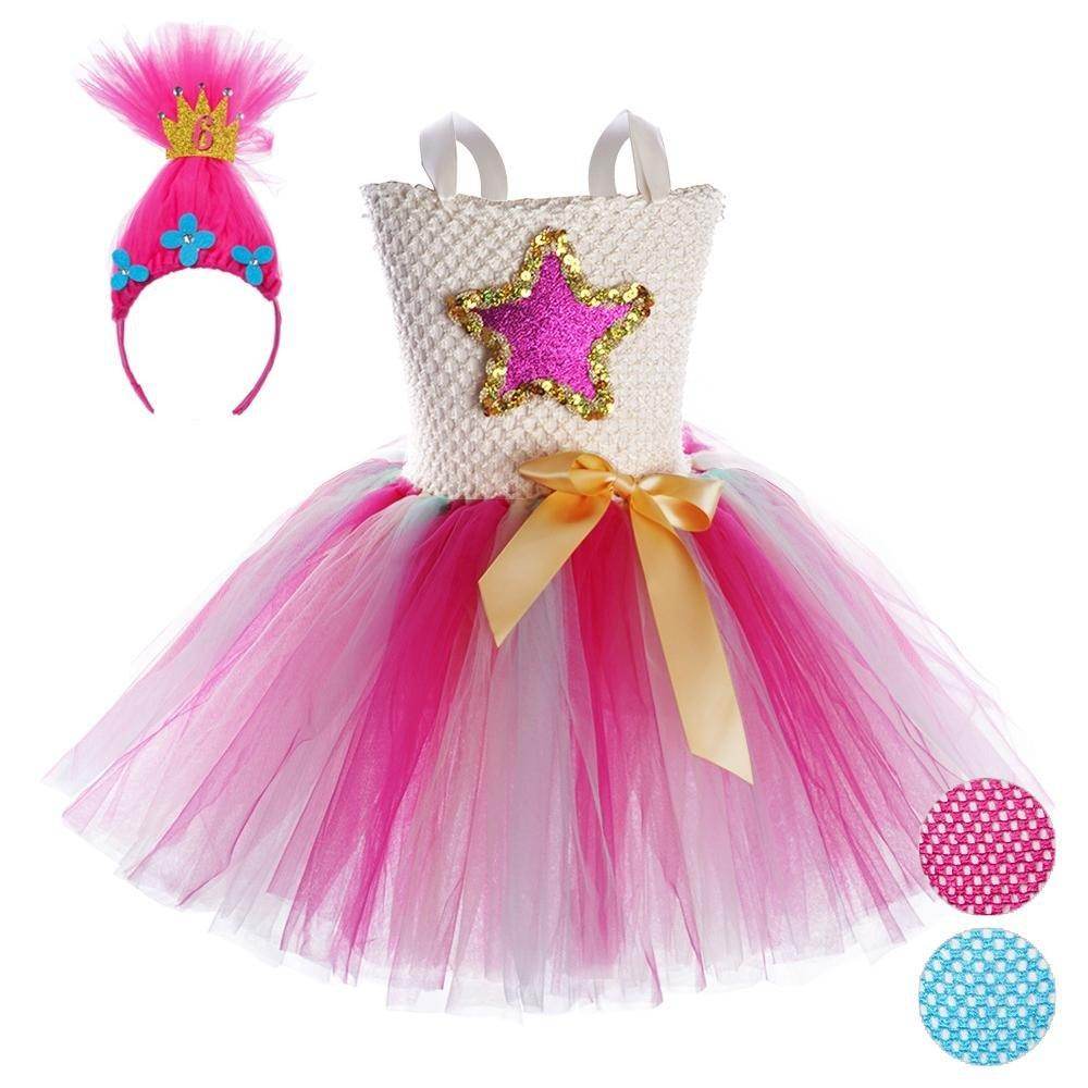 Trolls Girls gown Princess Poppy dress Birthday party ball - Azufun