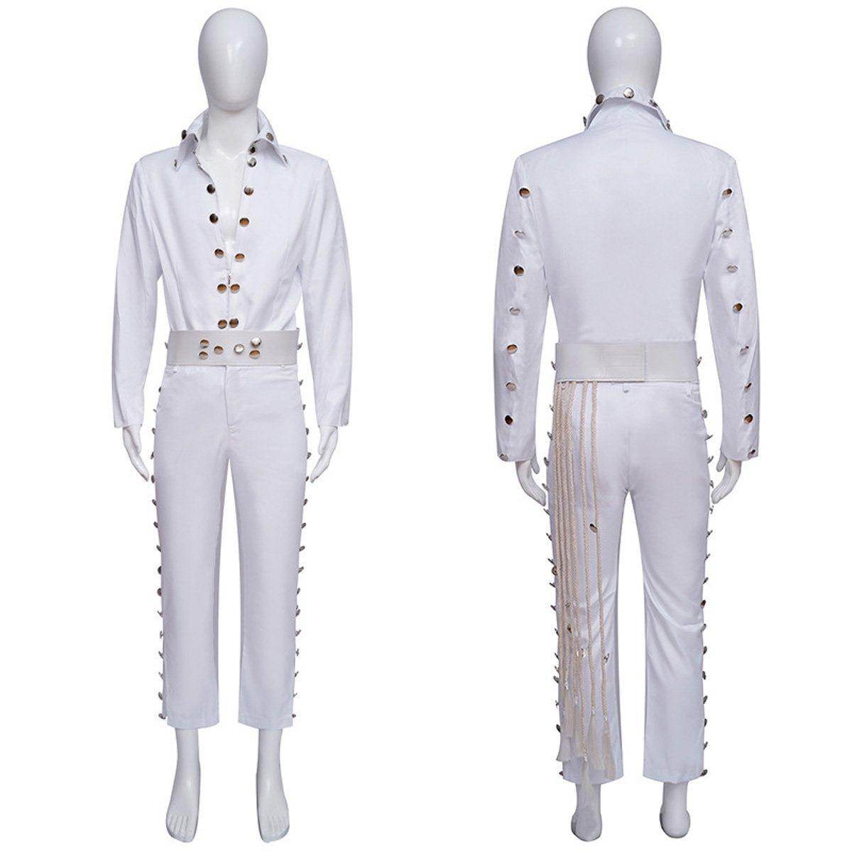 White Elvis Presley Cosplay Costume Halloween Carnival Suit For Adults - Azufun