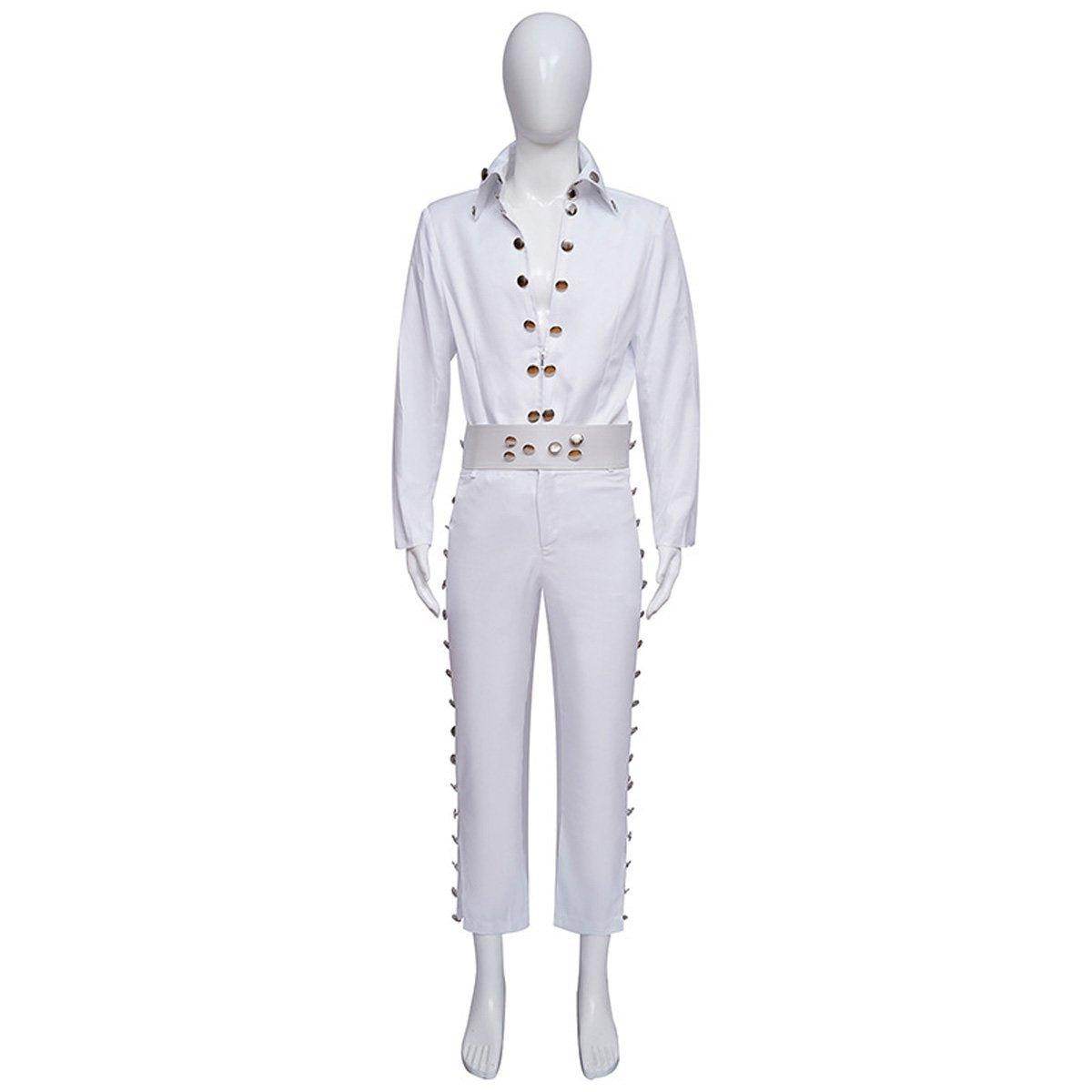 White Elvis Presley Cosplay Costume Halloween Carnival Suit For Adults - Azufun