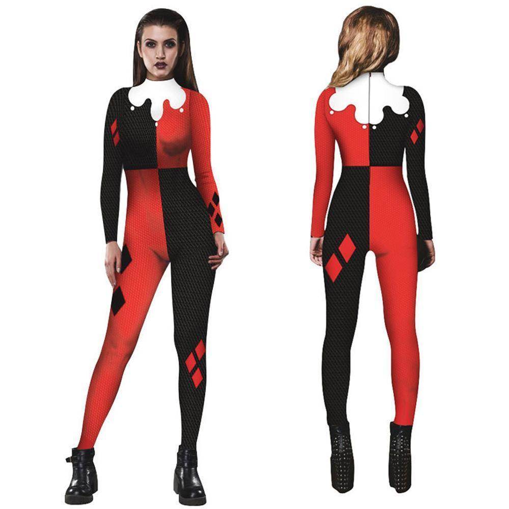 Women Adult Halloween Digital Printed Clown Costume Jumpsuit - Azufun